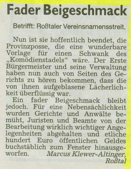 Leserbrief zum Namensstreit