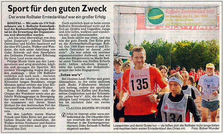 Zeitungsartikel zum Erntedanklauf 2006